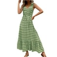 thumbnail image 1 of Sakmal Summer Dresses for Women Green V-Neck Maxi Graphic Pleated Sleeveless Ruffle Slip Dress, 1 of 8