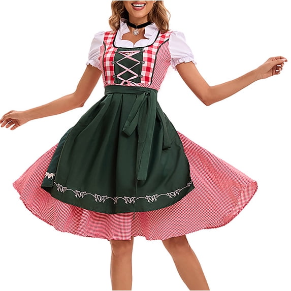 Sakmal Summer Dresses for Women Square Neckline Green Mid-Length Cosplay Short Sleeve Patchwork Colorblock Ruffle A-Line Dress