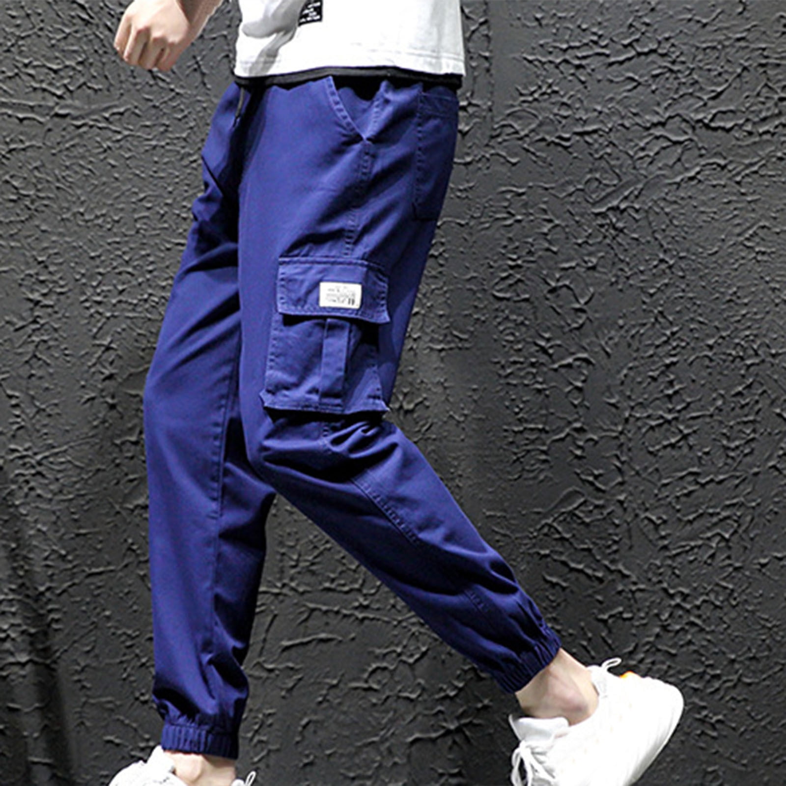 Sakmal Summer Pants for Men Cargo Blue Cropped Pockets Solid Classic ...