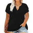 thumbnail image 1 of Sakmal Summer Tops for Women Black Short Sleeve V-Neck Solid T-Shirts Plus Size Ladies Shirts, 1 of 5