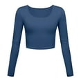 thumbnail image 1 of Sakmal Summer Tops for Women Long Sleeve Blue Crew Neck Crop Top Solid T-Shirts Ladies Shirts Clearance $5, 1 of 2