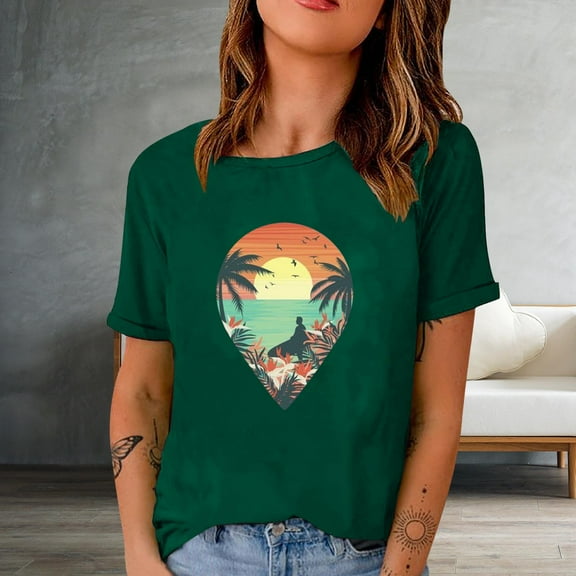 Sakmal Summer Tops for Women Short Sleeve Graphic Crew Neck T-Shirts Ladies Shirts