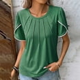 thumbnail image 1 of Sakmal Summer Tops for Women Short Sleeve Green Flowy Solid Crew Neck T-Shirts Shirts, 1 of 6