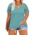 thumbnail image 1 of Sakmal Summer Tops for Women Short Sleeve V-Neck Solid Lace T-Shirts T Shirts for Women, 1 of 7