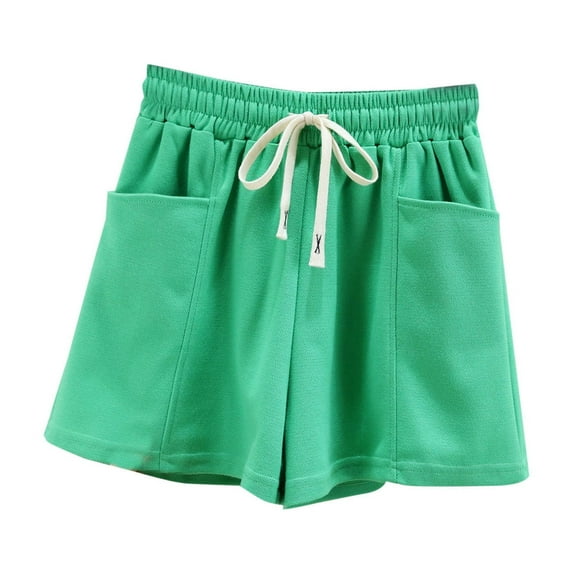 Sakmal Summer Women's Shorts Green Cotton 6" Wide Leg High Waisted Shorts with Pockets