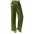 thumbnail image 1 of Sakmal Summer Womens Pants Wide Leg High Waisted Palazzo Cotton Linen Green Solid Pants with Pockets, 1 of 8