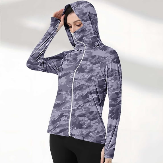 Sakmal Sun Protection Jackets Women Track Purple Zip Up Jacket Camo Casual Cropped Coats for Women