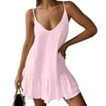 thumbnail image 1 of Sakmal Sundress Womens Dresses Sleeveless Mini V Neck Pink Ruffle Dresses ,Sizes S-2XL, 1 of 5