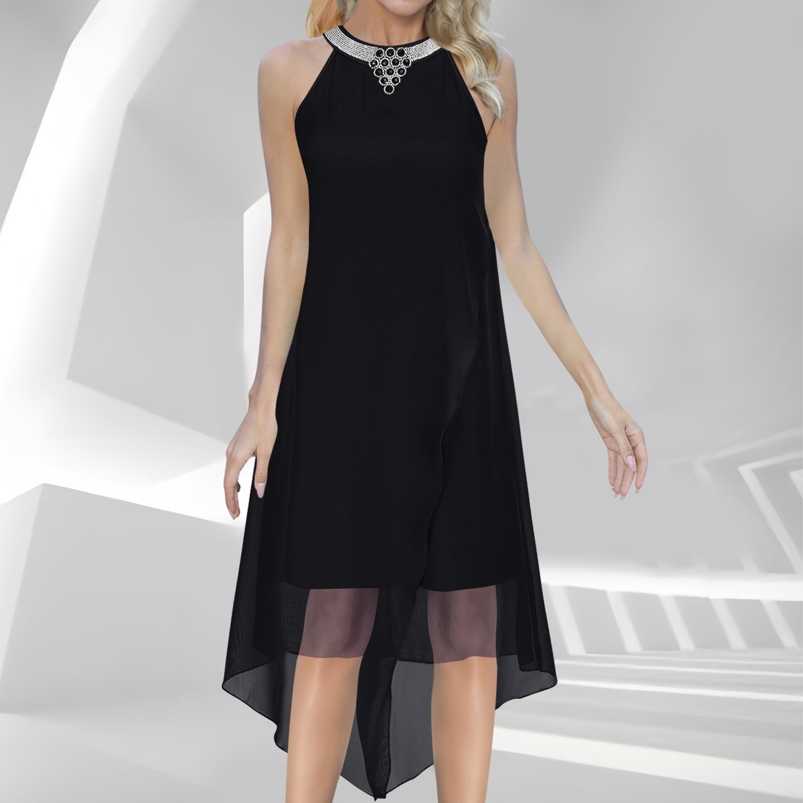 Sakmal Sundresses for Women 2024 Chiffon Tulle Solid Sleeveless Comfort — free download