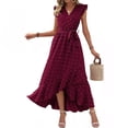thumbnail image 1 of Sakmal Sundresses for Women 2024 Red Maxi V-Neck Opening Short Sleeve Asymmetrical Solid Ruffle A-Line Dress, 1 of 6