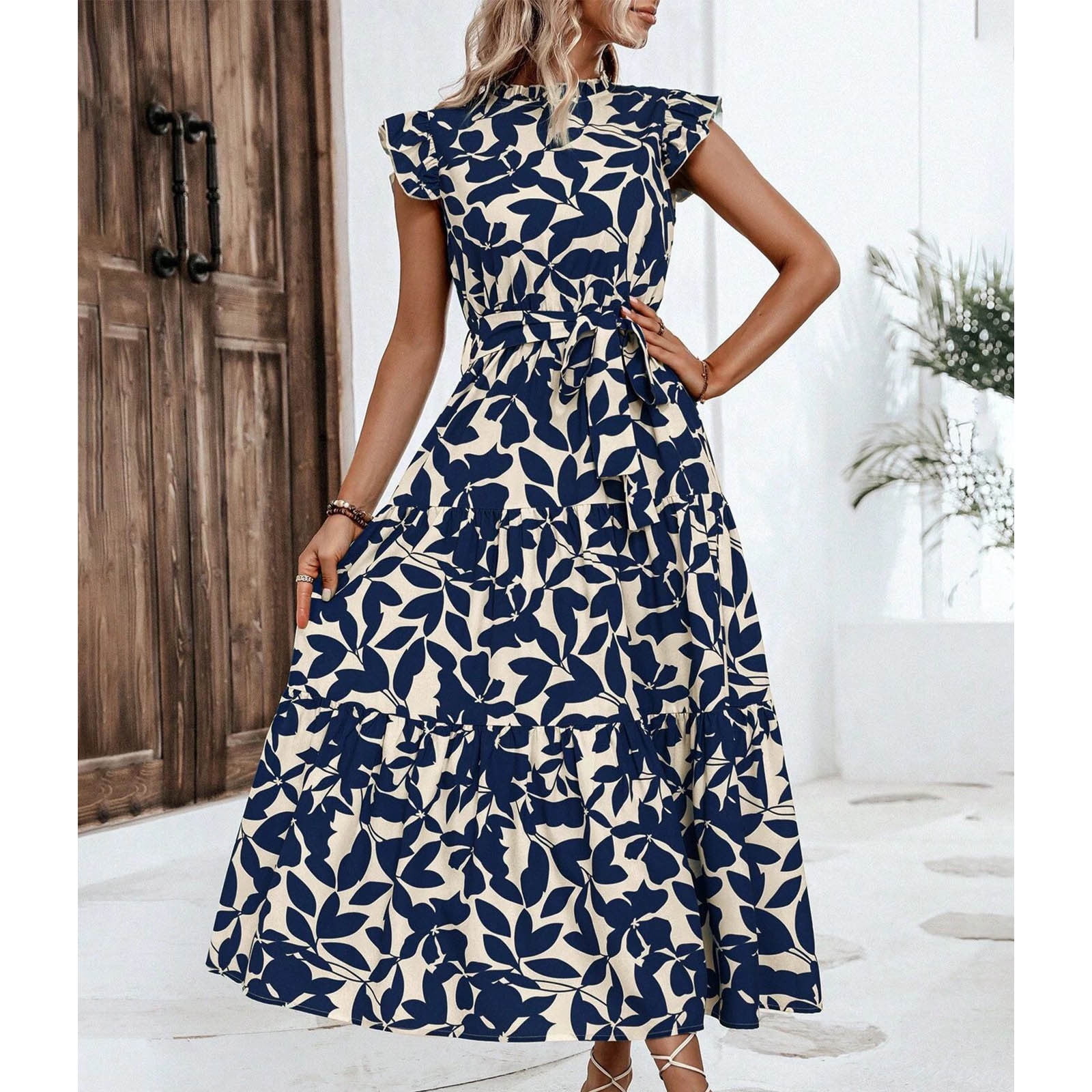 Sakmal Green Dresses for Women Long Tea Party Empire Waist Sundress Dress Puff SLeeve A Line Floral Dresses with Pockets, Women's, Size: Medium