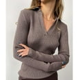 thumbnail image 1 of Sakmal Sweaters Women Pullover Brown Cozy Ribbed Tops V Neck Solid Fashion Long Sleeve Sweaters for Women, 1 of 6