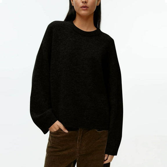 Sakmal Sweaters for Women Pullover Long Sleeve Soft Tops Crew Neck Black Casual Sweaters for Women