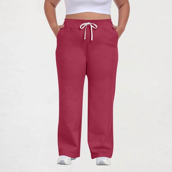 Sakmal Wide Leg Sweatpants Women Plus Size Lightweight Boyfriend Pants Elastic Waist Red 30" Inseam Solid Sweatpants for Women L