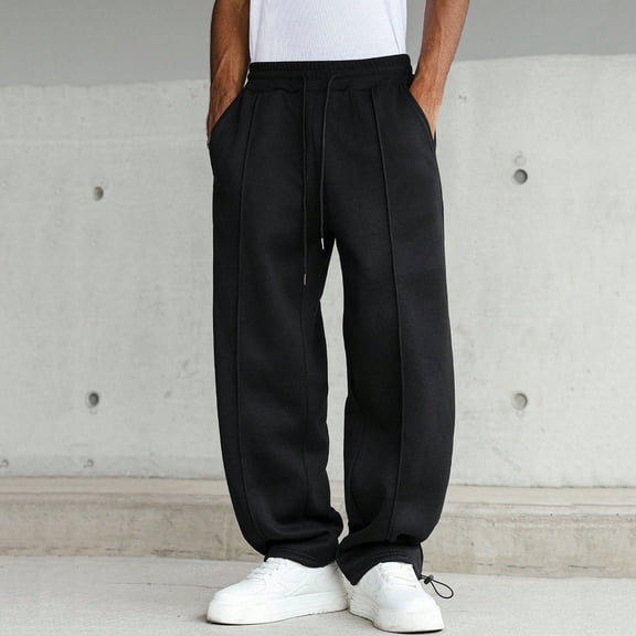 Sakmal Sweatpants for Men Elastic Waist Wide Leg Open Bottom Pants Lihtweight Hiking Black Mens Sweatpants L