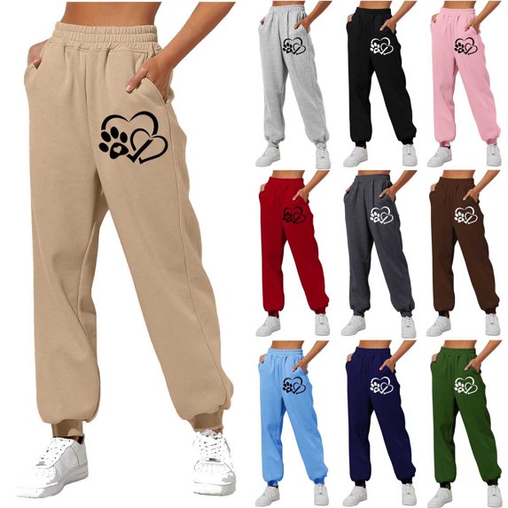 Sakmal Sweatpants for Women Black Joggers Pants Heart Print Spring with Pockets Womens Sweatpants L