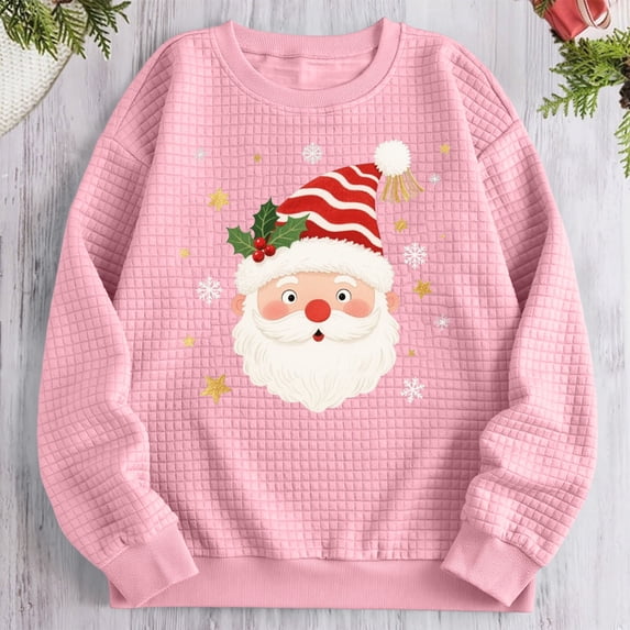 Sakmal Sweatshirts for Women Christmas Crew Neck Black Tops Cute Santa Claus Sweatshirt for Women