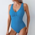 thumbnail image 1 of Sakmal Swimsuits for Women 2025 Tummy Control Blue Ribbed One Piece Bathing Suits V Neck Swimsuits, 1 of 9