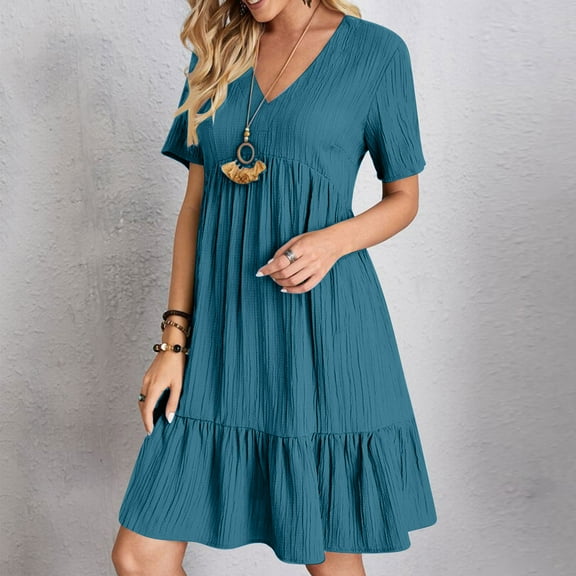 Sakmal T Shirt Summer Dresses for Women 2025 Midi Pleated Blue A Line Dress Elegant Dresses for Women