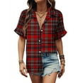 thumbnail image 1 of Sakmal T Shirts Womens Button up Short Sleeve Crew Neck Plaid Shirts T-Shirts Tops for Women Trendy, 1 of 5