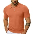 thumbnail image 1 of Sakmal T-Shirts for Man Short Sleeve Halter Orange Solid Classic Henley Style with Pockets Three Button Henley Closure Plus Size Summer Tops for Men, 1 of 5