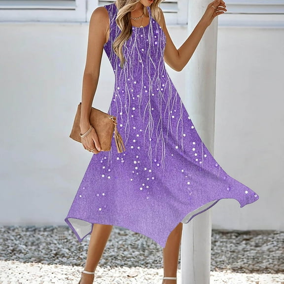 Sakmal Tank Summer Dresses A Line Long Asymmetrical Hem Purple Dress Floral Dresses for Women