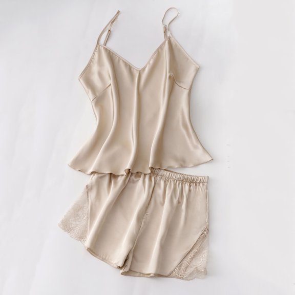 Sakmal Tank Top and Shorts Women's Pajama Sets Satin Silk Solid Pj Set ,Yellow,S