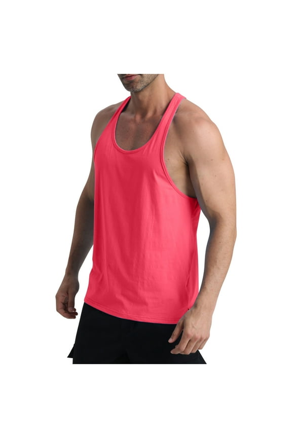 Tank Tops Men Pink Scoop Neck Pink Solid Camisole Muscle Stringer Workout Mens Sleeveless Tee Shirts