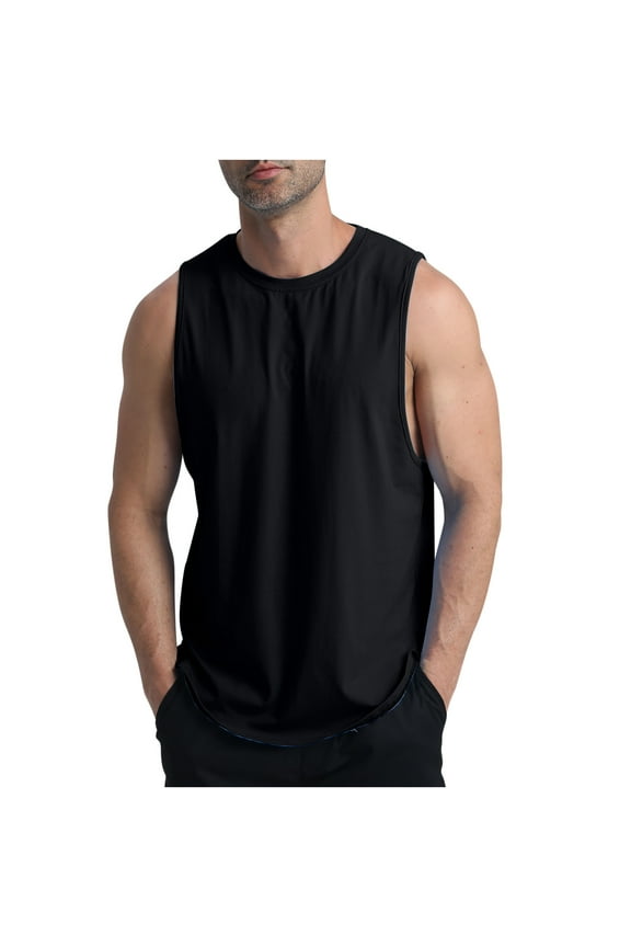 Tank Tops for Men Black Scoop Neck Black Camisole Stringer Muscle Solid Sleeveless Shirts