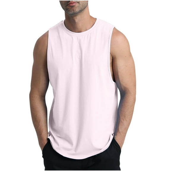 Sakmal Tank Tops for Men Scoop Neck Pink Pink Muscle Camisole Stringer Solid Sleeveless Shirts