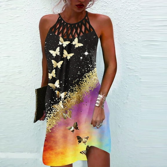 Sakmal Tank Womens Summer Dresses Shift Cutout Midi Black Dress Floral Tropical Dresses for Women