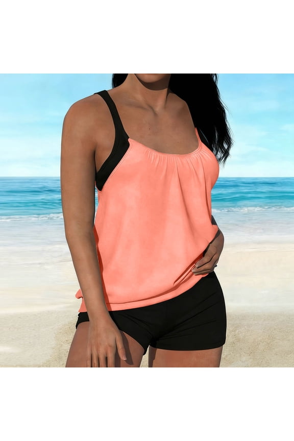 Tankini Btahing Suits Women Modest Padded Swimwear Solid Gold Tropical Womens Bathing Suits with High Waisted Bottom