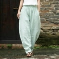 thumbnail image 1 of Sakmal Taper Womens Pants Cotton Linen High Waisted Palazzo Harem Green Solid Pants with Pockets, 1 of 6