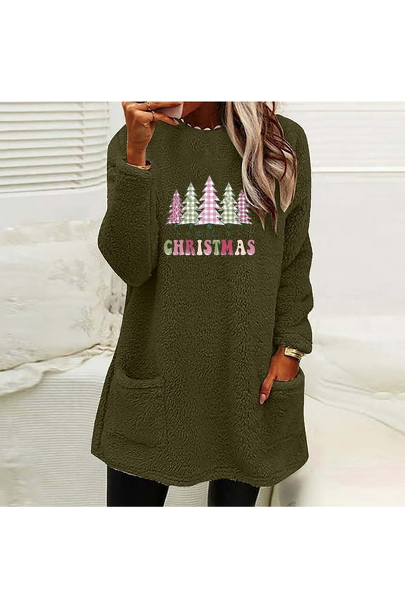 Teacher Sweaters for Women Oversized Christmas Tunic Green Tops Graphic Crew Neck Loose Sweaters with Pockets