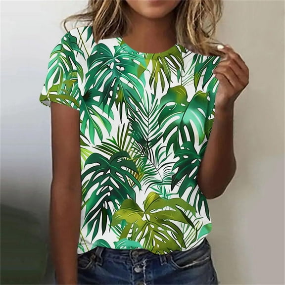 Sakmal Tees Crew Neck Tropical Short Sleeve Hawaiian Shirts T-Shirts Spring Tops for Women