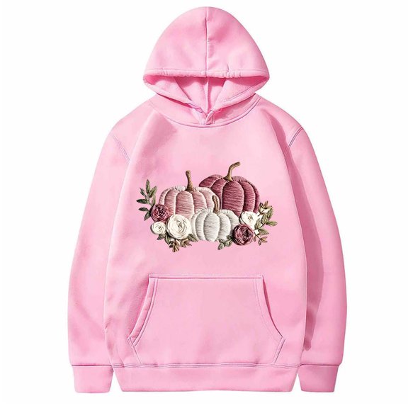 Sakmal Thanksgiving Hooded Sweatshirts Women Pink Drawstring Pumpkin Print Tops Soft Hoodies for Women