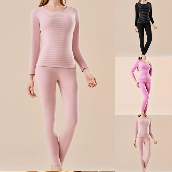 Sakmal Thermal Underwear Set Women Cotton Plus Size Winter Loungewear Warm Black Base Layer for Women Sizes M-3XL