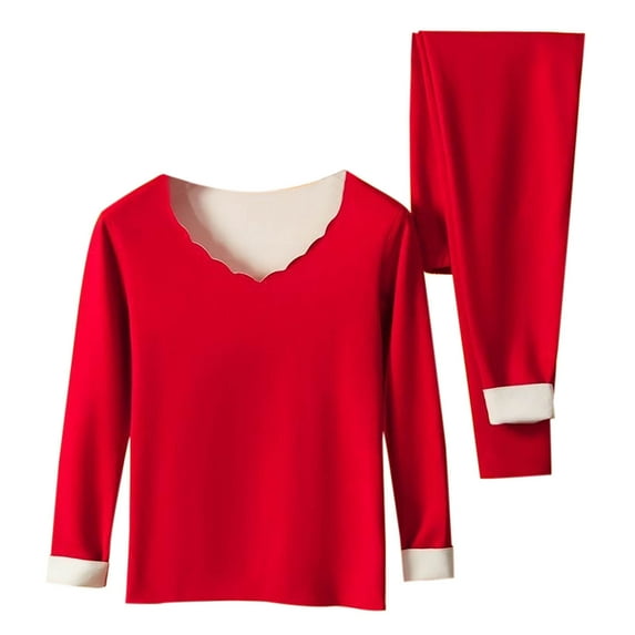 Sakmal Thermal Underwear Set Women Plus Size Fleece Lined Loungewear Red Warm Ladies Base Layer Sizes M-3XL