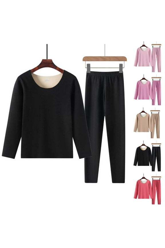 Thermal Underwear Set Women Plus Size Long Johns Long Underwear Black Warm Ladies Base Layer Sizes L-4XL