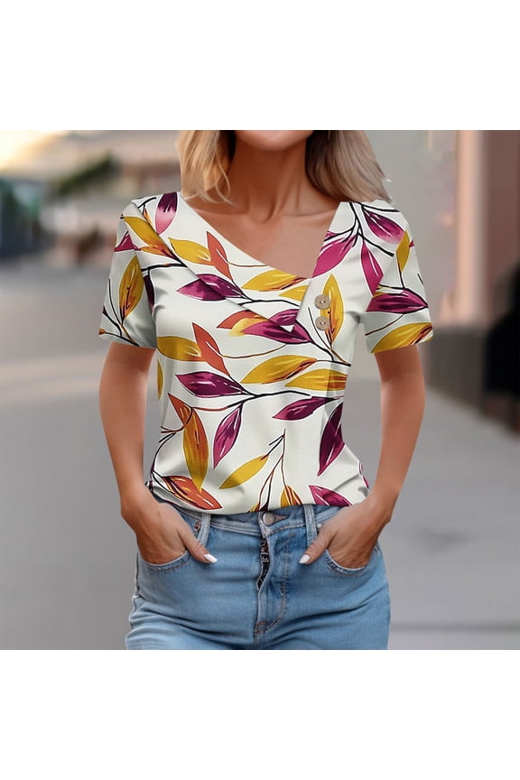 Tie Neck Ladies T Shirts Multicolor Hide Belly Gradient Tshirts Short Sleeve Cooling Womens T Shirts M