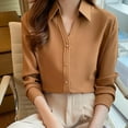 thumbnail image 1 of Sakmal Tops Women Business Casual Brown Button Down Shirts Long Sleeve Collared Solid Shirts for Women, 1 of 5