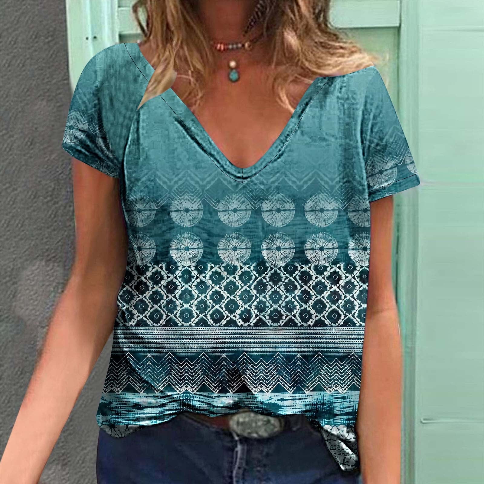 KIFOVEN Women's Summer Floral Tunic Top - V-Neck Short Sleeve Loose Fit Blouse - View #7
