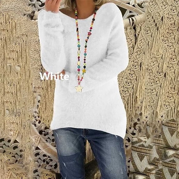 Sakmal Tops for Women Trendy Long Sleeve Fleece Solid Crew Neck Tunic Womens T Shirts