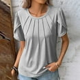 thumbnail image 1 of Sakmal Month Tops Deal Gray Short Sleeve Crew Neck Solid Flowy T-Shirts Shirts for Women, 1 of 6
