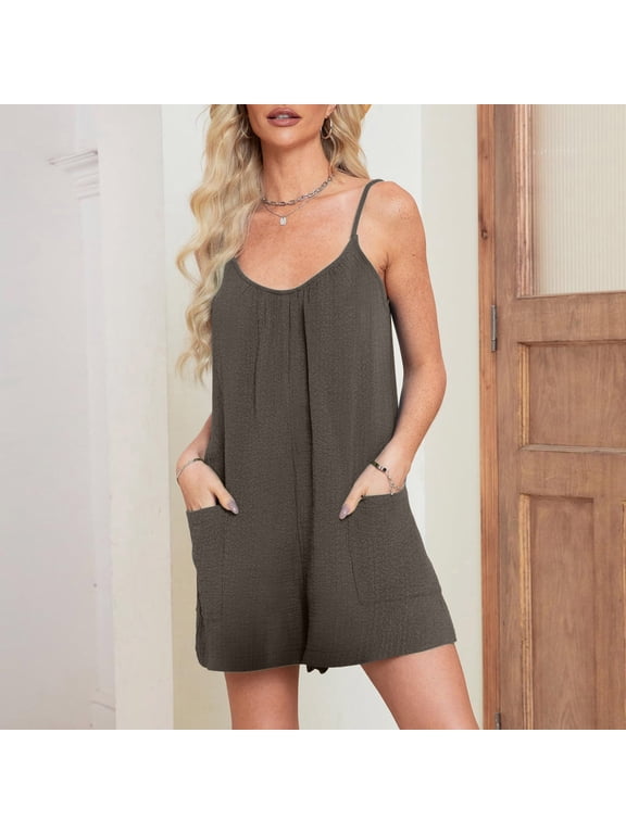 Trendy Pants for Women 2024 Gray Jumpsuit Short Solid with Pockets Linen Ladies Trousers