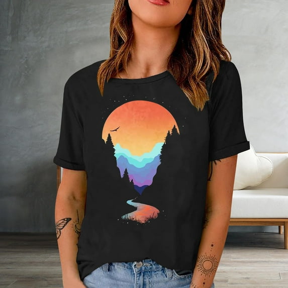Sakmal Trendy Tops for Women 2024 Short Sleeve Crew Neck Graphic T-Shirts Womens T Shirts