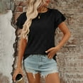 thumbnail image 1 of Sakmal Tshirts Shirts for women Short Sleeve Puff Black Ruffle Fashion Blouses Womens Spring Tops, 1 of 7