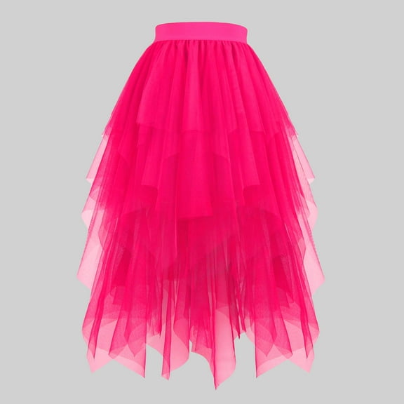 Sakmal Tulle Skirt Women Pink Midi Ruffle Solid Tiered Skirts for Women