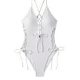 thumbnail image 1 of Sakmal Tummy Control Swimsuit Women White One Piece Cutout Cheeky Swimsuit Solid Halter Swimwear, 1 of 5