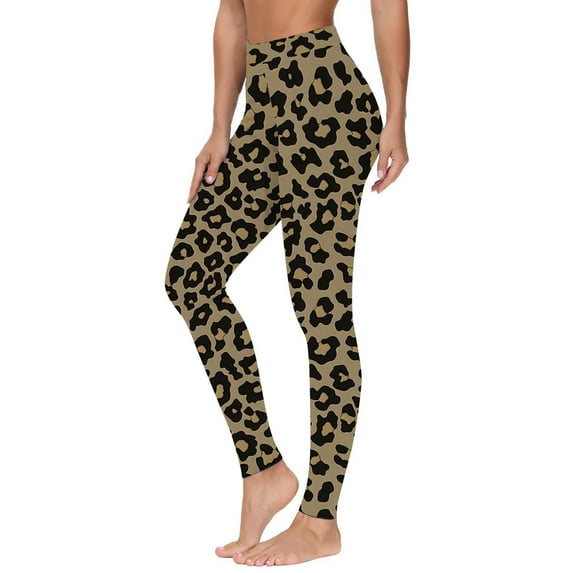 Sakmal Tummy Control Women Leggings Soft Butt Lifting Yellow High Waisted Yoga Pants Leopard Print Long Workout Leggings